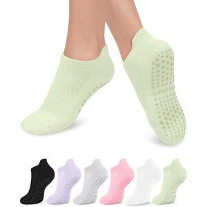 🆕Women Black Cotton Grip Socks Non-Slip Yoga Pilates Ballet Barefoot 6 Pack